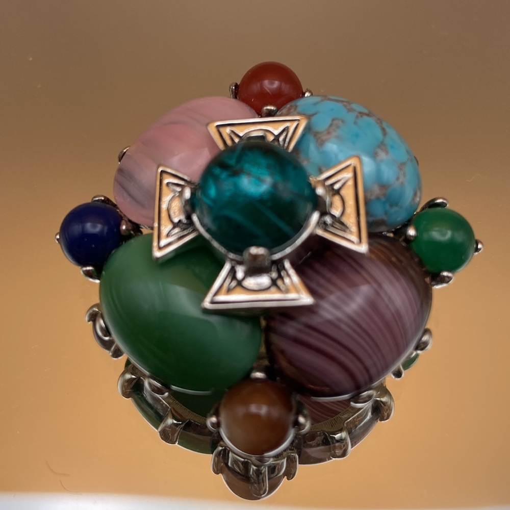 Joan Rivers Multi Colour Stones, Crystals & Rhinestone Brooch. Flowers & Cross.